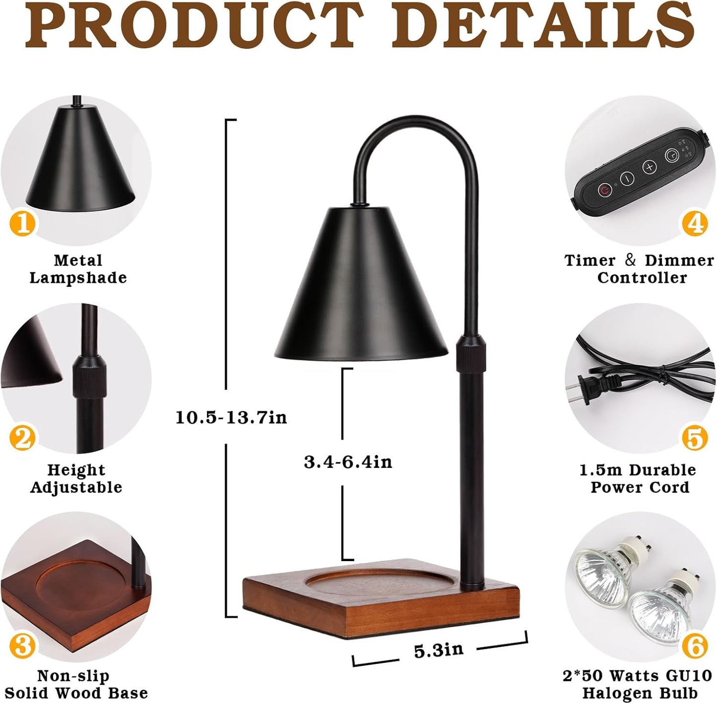 Modern Candle Warmer Lamp with Timer, Dimmable Candle Lamp Warmer, Men Women Birthday Gifts, Black Candle Warmer, Adjustable Candle Light Warmer, Cozy Living Room Bedroom Home Decor