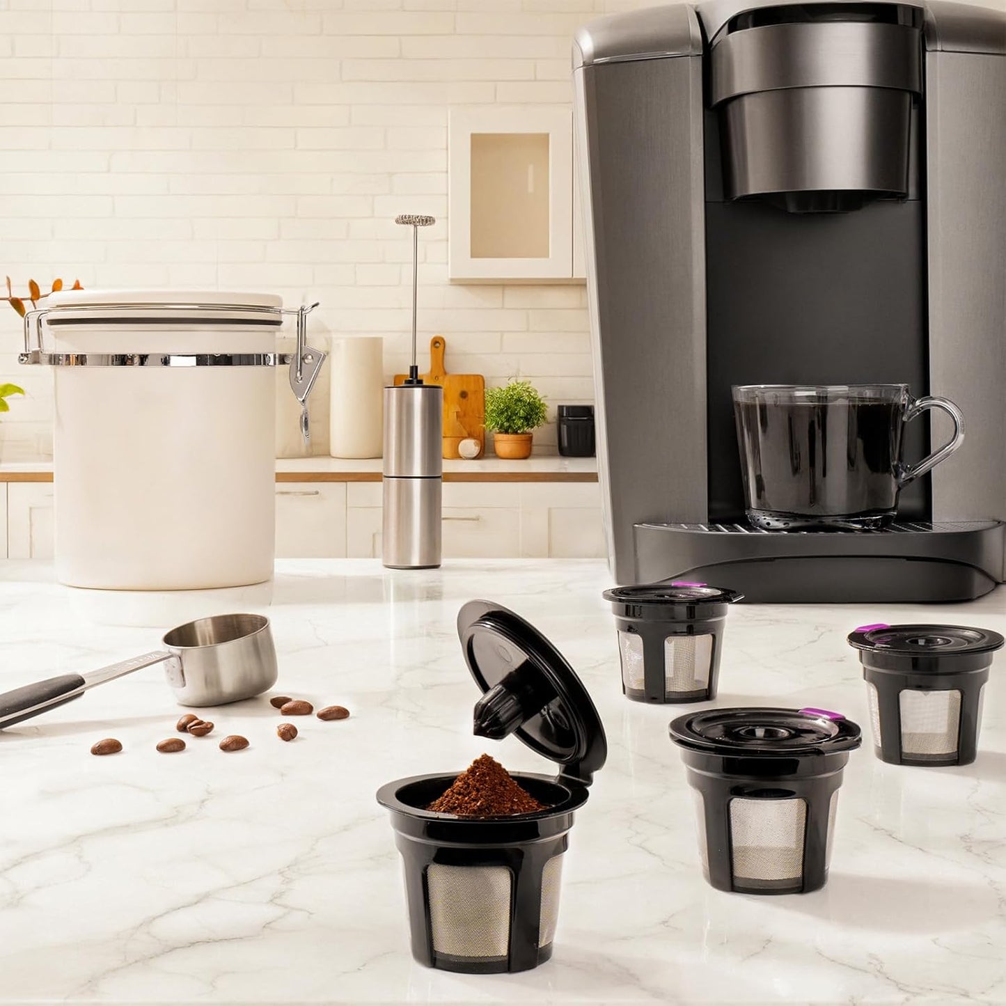 Reusable K Cups for Keurig K Elite, K Classic, K Compact, K Latte, K Duo and All 2.0 & 1.0 Coffee Makers, 2 Pack K Cup Coffee Filters - Black