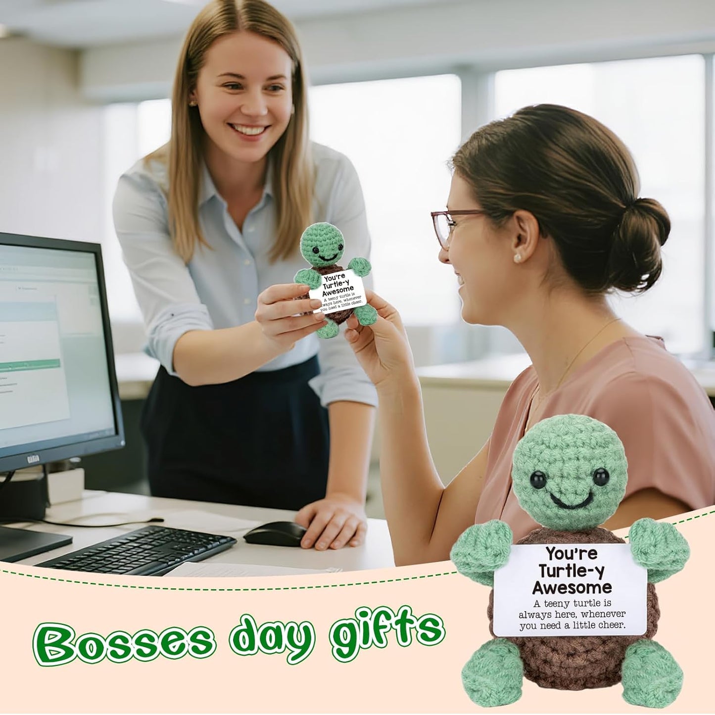 Mini Funny Turtle Birthday Gifts for Women Men, Teacher Valentines Day for Kids, Employee Appreciation Retirement Gifts for Coworker Sister Best Friends, Handmade Emotional Positive Turtle Desk Decor