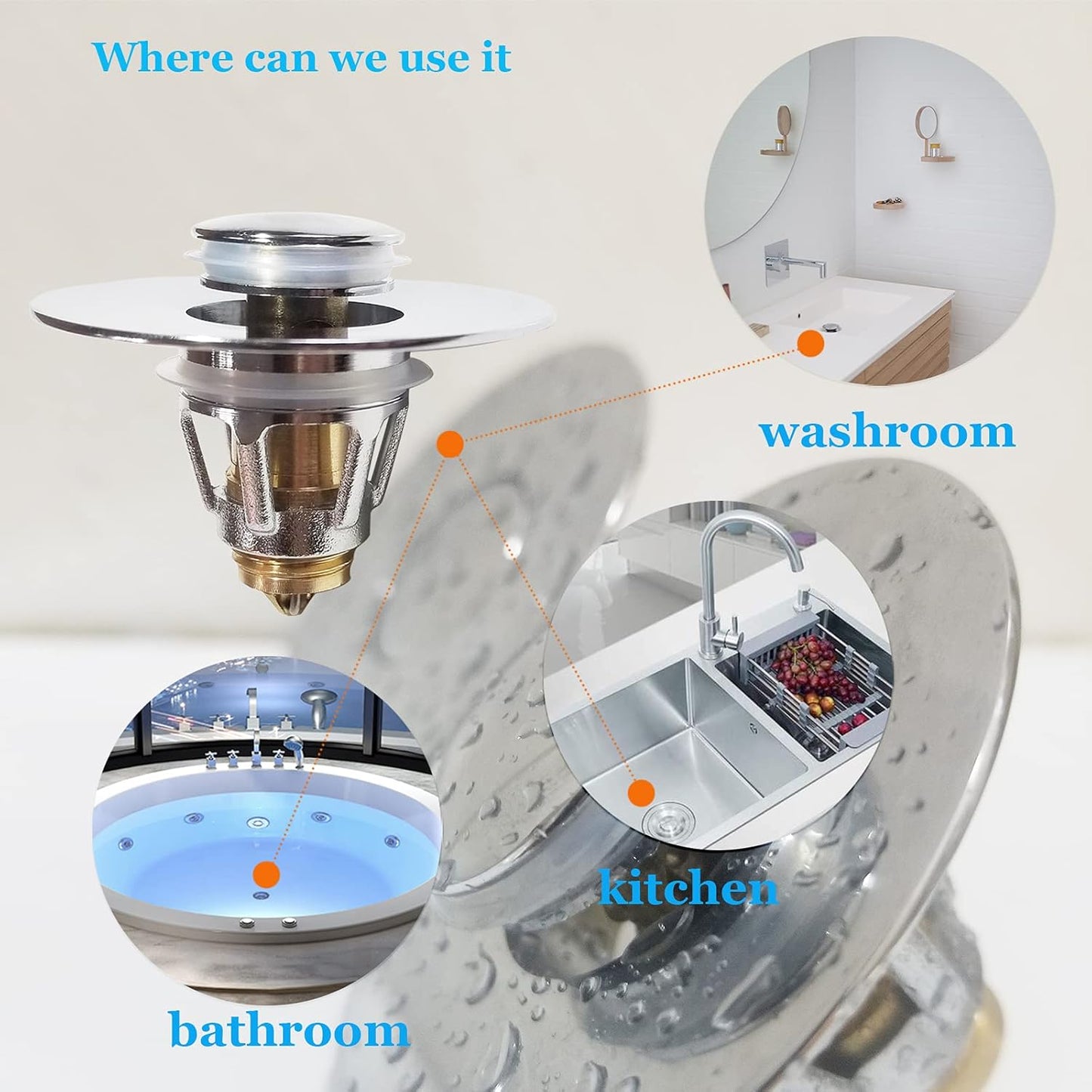 Bathroom Sink Stopper with Hair Catcher – Universal Pop-Up Drain Strainer for 1.1–1.5 inch US Standard Sink Drain Holes, Anti-Clog Basin Stopper, Silver