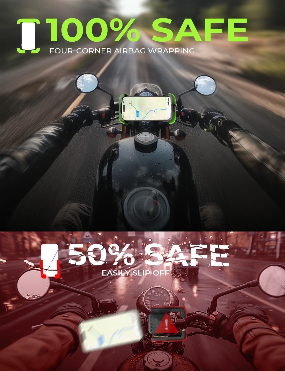 LISEN Bike Phone Holder, [Super Easy Install] Ultra Stable Motorcycle Phone Mount, Ebike Accessories Bicycle Handlebar Holder Mount Gift for Adults Kids Bike Gear Accessories for iPhone Samsung Pixel