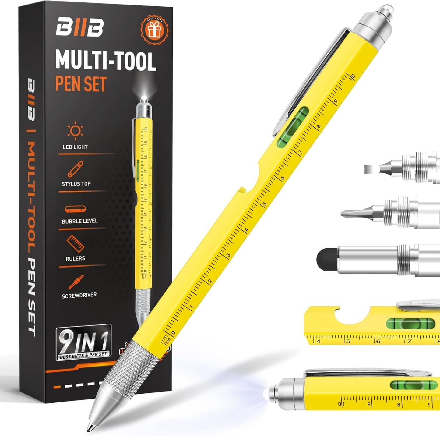 BIIB Stocking Stuffers for Men Adults, Gifts for Men 9 in 1 Multitool Pen, Mens Stocking Stuffers, Mens Gifts for Dad Him Husband, White Elephant Gifts for Adults, Cool Gadgets
