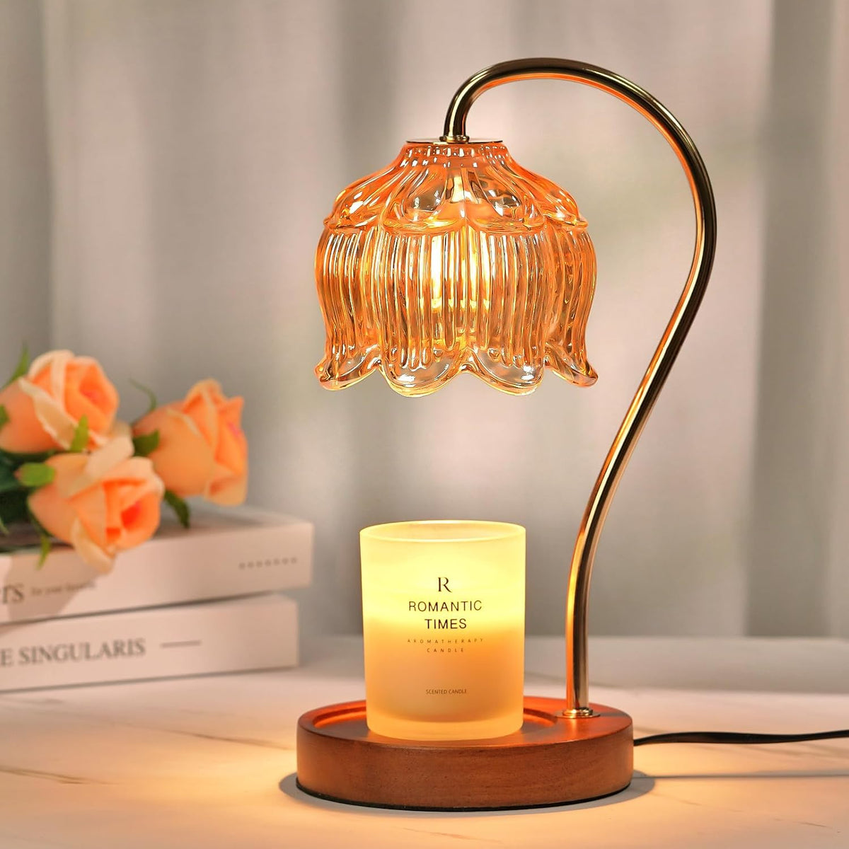 Flower Candle Warmer Lamp with Timer, Dimmable Candle Lamp Warmer, Birthday Gift for Women Mom, House Warming for New Home Decor, Lotus Wax Melt Warmer for Jar Candles