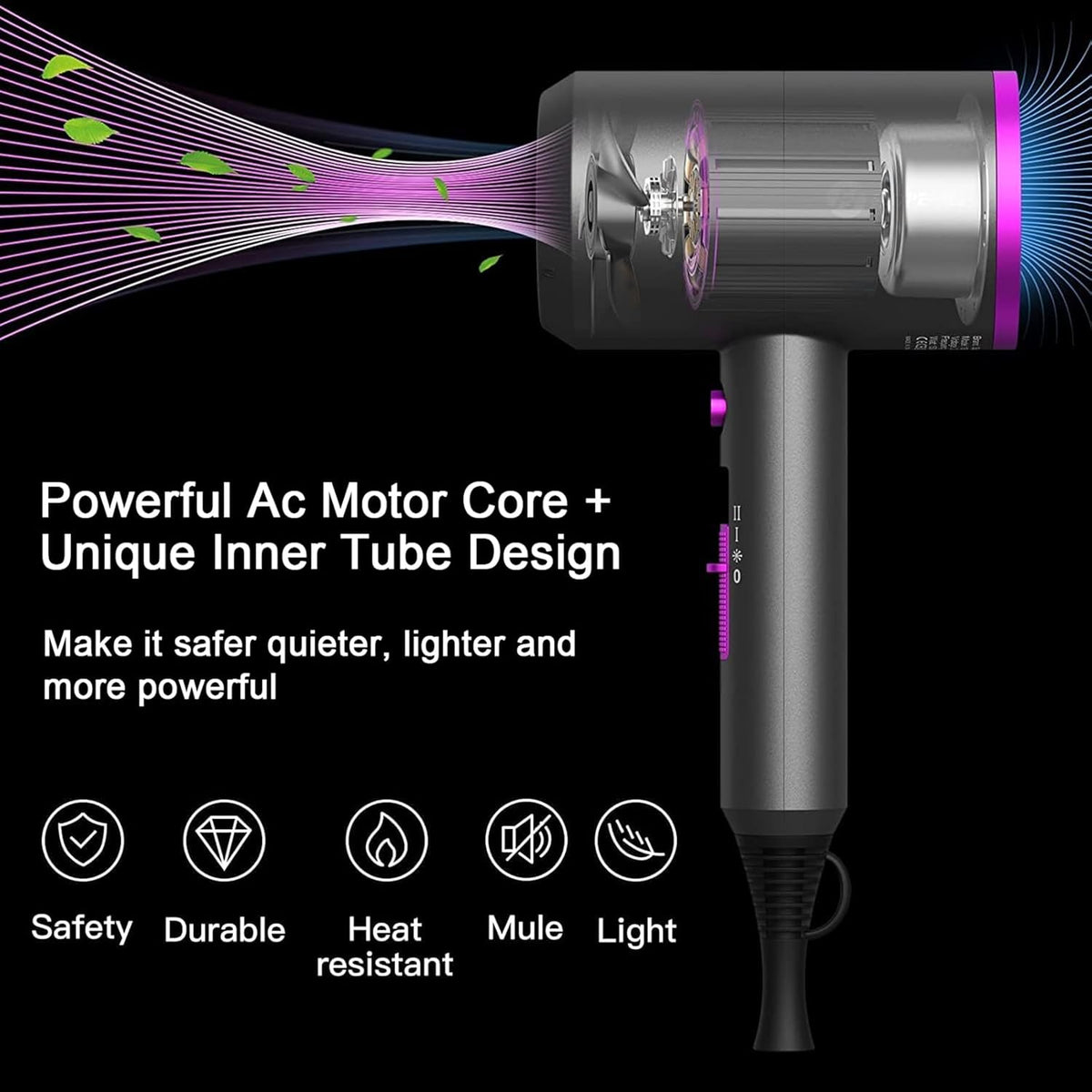 slopehill Professional Ionic Hair Dryer, Powerful 1800W Fast Drying Low Noise Blow Dryer with 2 Concentrator Nozzle 1 Diffuser Attachments for Home Salon Travel