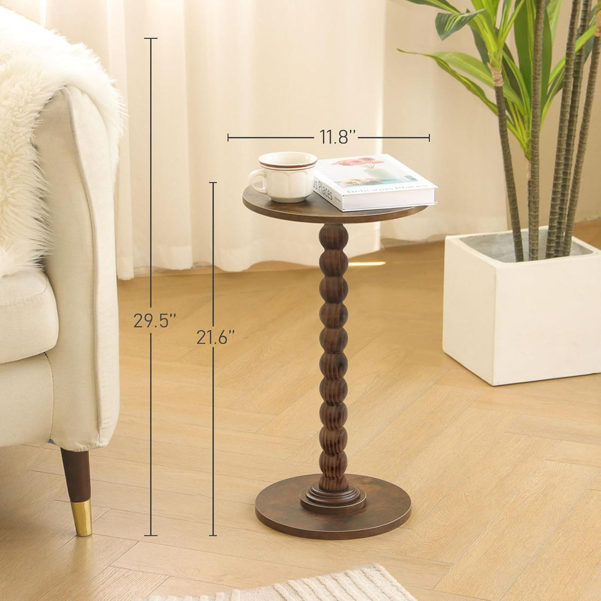 Round Side Table, Small Drink Table for Small Spaces, Modern Accent Nightstand with Solid Wood Leg for Living Room, Bedroom, Corners, and Office (Rustic Brown)