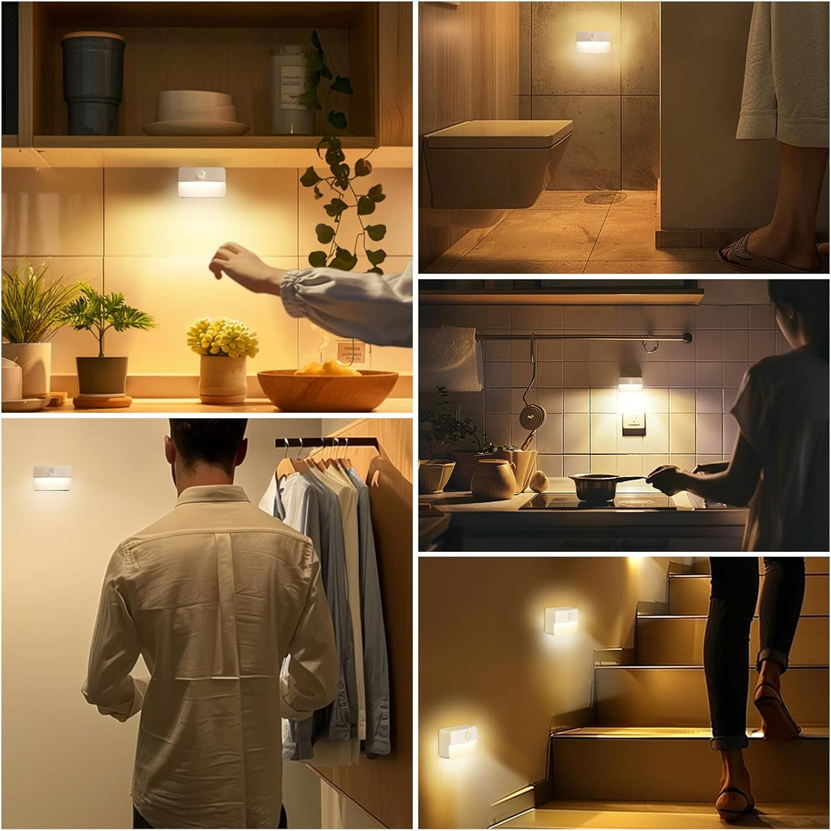 8 Pack Motion Sensor Stair Light for Indoor, Battery Operated Closet Lights, Wireless Stick on Anywhere Hallway Lamp, Portable Led Night Lamps for Bedroom Under Cabinet Kitchen