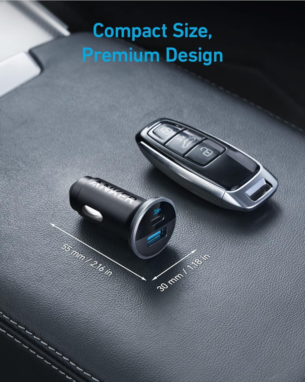 Anker 323 USB-C Car Charger Adapter, 52.5W Cigarette Lighter Charger with 30W PowerIQ 3.0 Fast Charging for iPhone 17/16/15/14/13/12 Series, Galaxy S25/24, Pixel