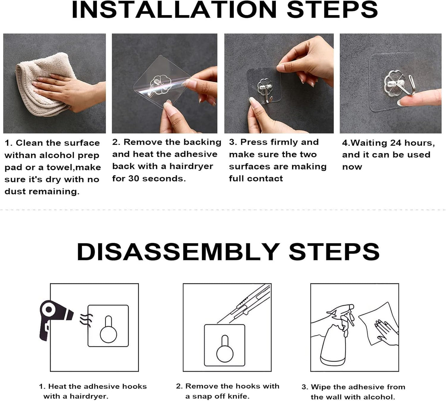 ZESLMG Adhesive Wall Hooks for Hanging, 16 Pack Self Sticky Hooks Heavy Duty 22lb Clear, Removable Shower Hook No Damage for Towel Key Coat Wreath Picture Outdoor Ceiling Bathroom Kitchen, Waterproof