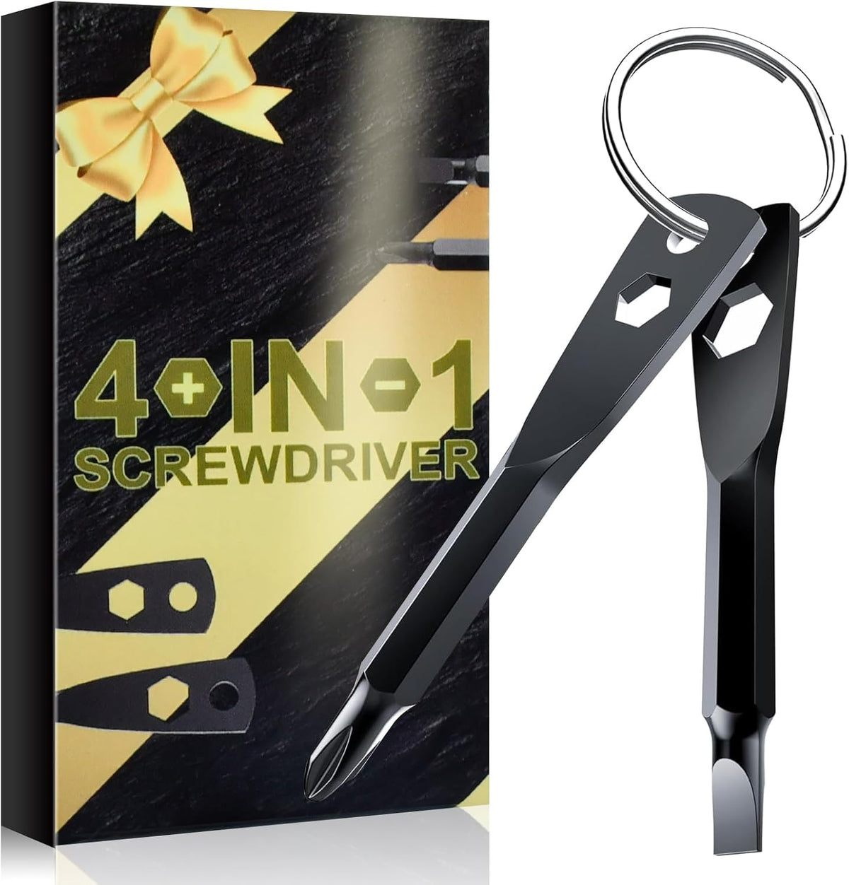 Stocking Stuffers for Men Adults - Gifts 4-in-1 Keychain Screwdriver Set for Teens Dad, Multi-functional Cool Gadgets Tools with Phillips and Slotted on Anniversary Birthday White Elephant