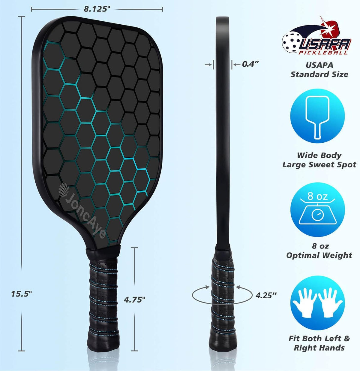 Pickleball-Paddles-Set of 4 or 2 Rackets by JoncAye, USAPA Approved Pickle-Ball Equipment with Balls, Bag, Accessories, Fiberglass Graphite Pickleball Racquet Set for Men, Women