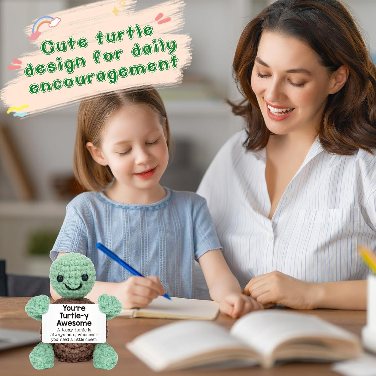 Mini Funny Turtle Birthday Gifts for Women Men, Teacher Valentines Day for Kids, Employee Appreciation Retirement Gifts for Coworker Sister Best Friends, Handmade Emotional Positive Turtle Desk Decor