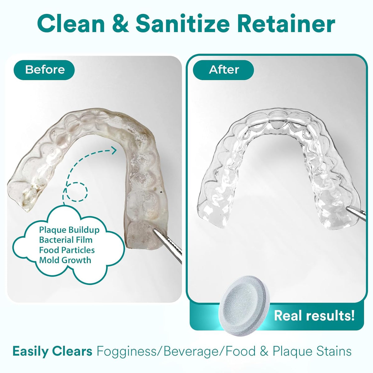 Weiss Naturals Retainer Cleaner Tablets, Invisalign Cleaner, Remove Stains, Odors & Plaque, PERSULFATE FREE Night Guard & Denture Cleaner 1-Month Supply, 30 Mint Scented Tablets