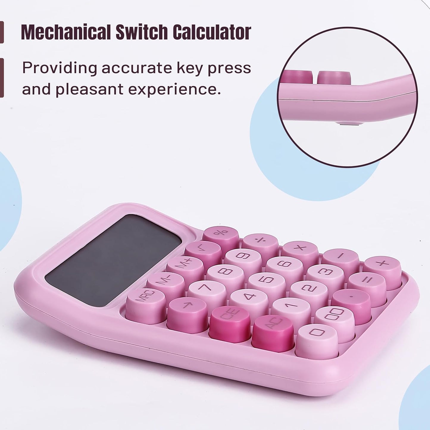 Mr. Pen- Mechanical Switch Calculator - 12 Digit Large LCD Display, Pink with Big Buttons