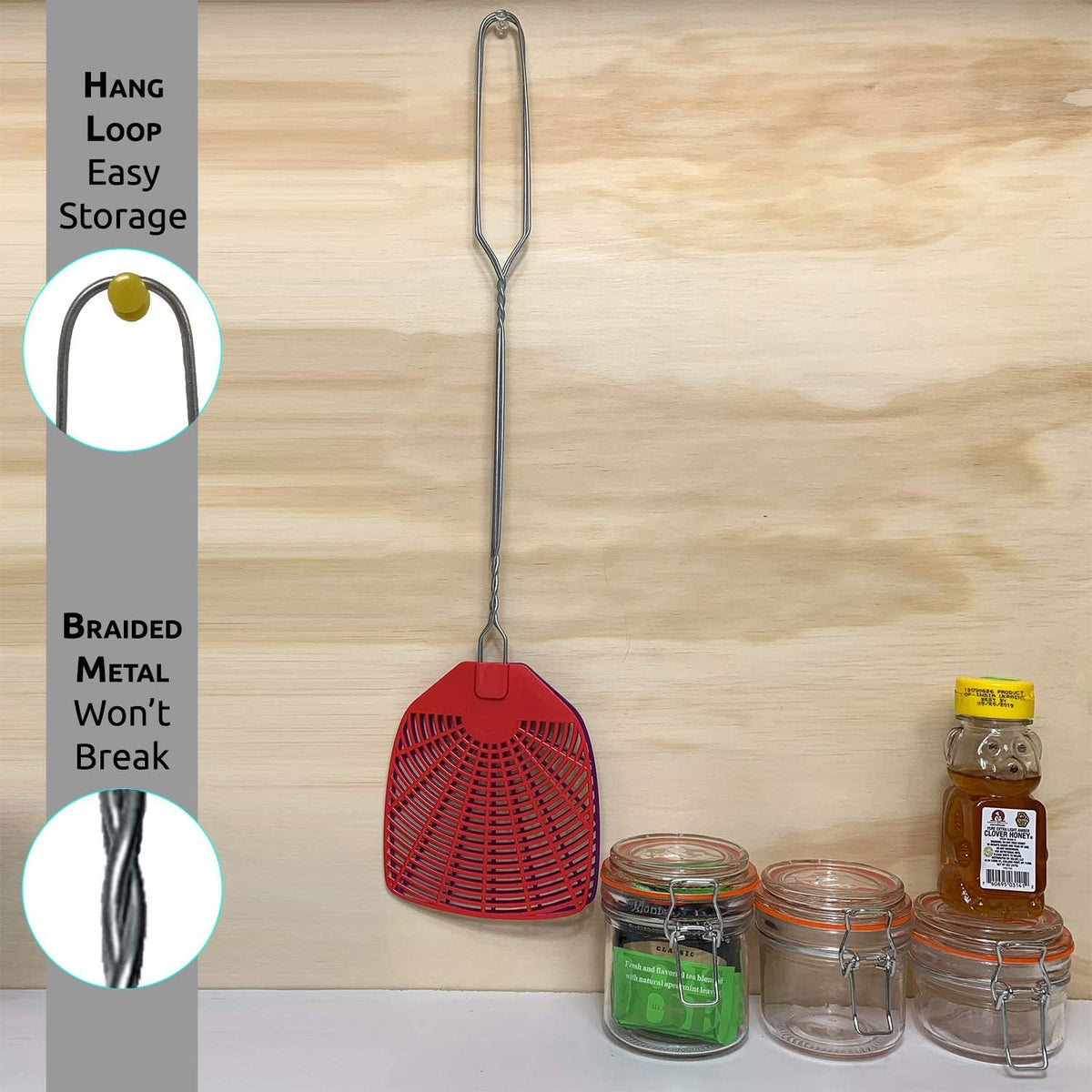 W4W, Bug & Fly Swatter Braided Metal Handle 6 Pack Fly Swatters Indoor/Outdoor flyswatter