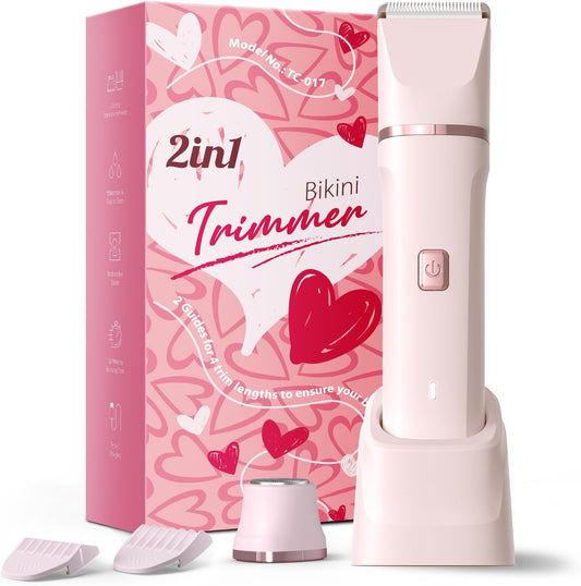 Bikini Trimmer for Women - Painless Electric Razors for Silk Skin,Cordless Body Shaver for Trip,Replaceable Lady Facial Razor, IPX7 Waterproof&Easy Cleaning, Ceramic Blade, Gifts for Her