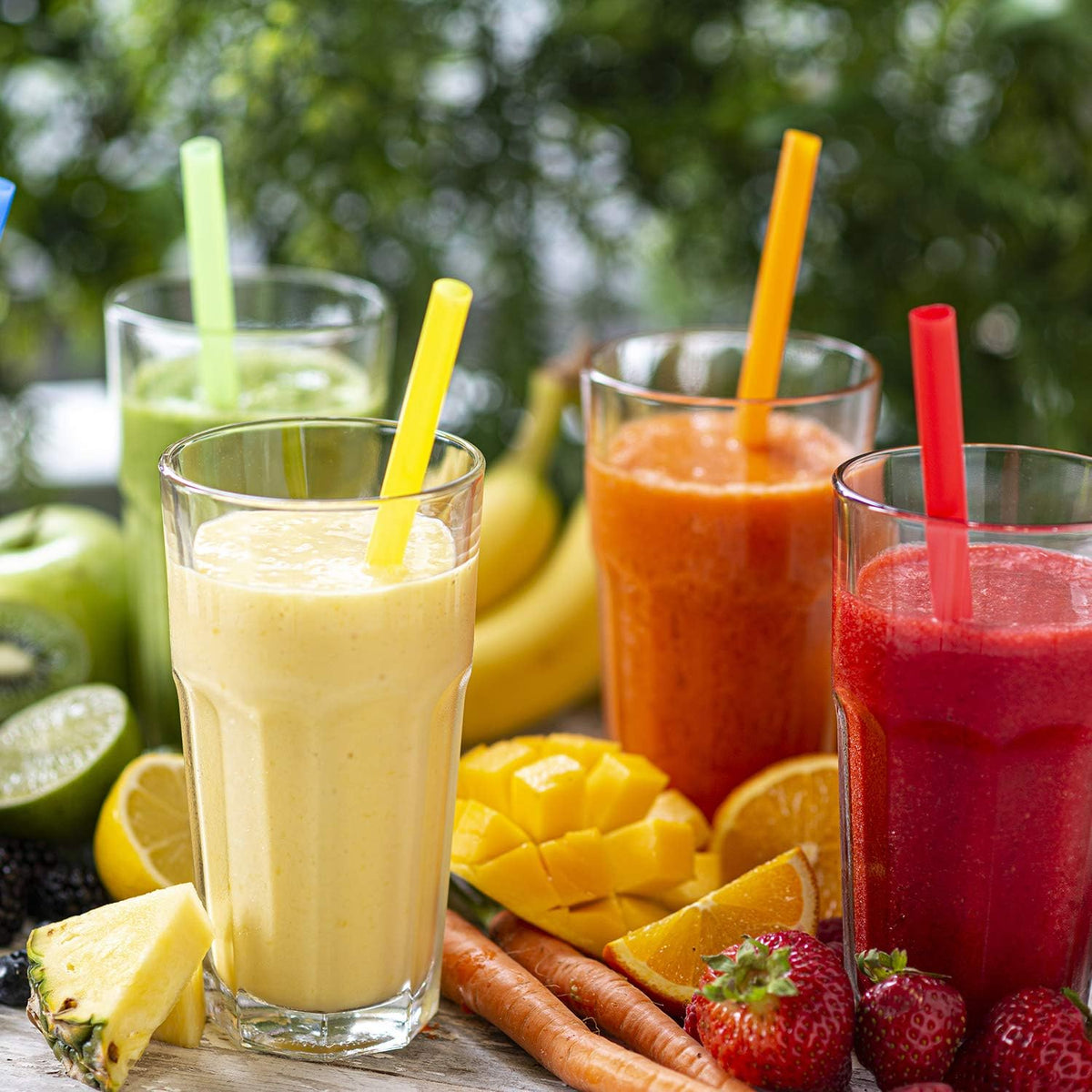 Comfy Package, [100 Count] Jumbo Plastic Smoothie Straws - 8.5"High - Assorted Colors