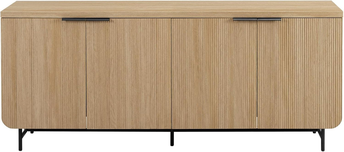 Walker Edison Reema Fluted 4-Door Kitchen Sideboard Buffet Console, 69 Inch, Coastal Oak