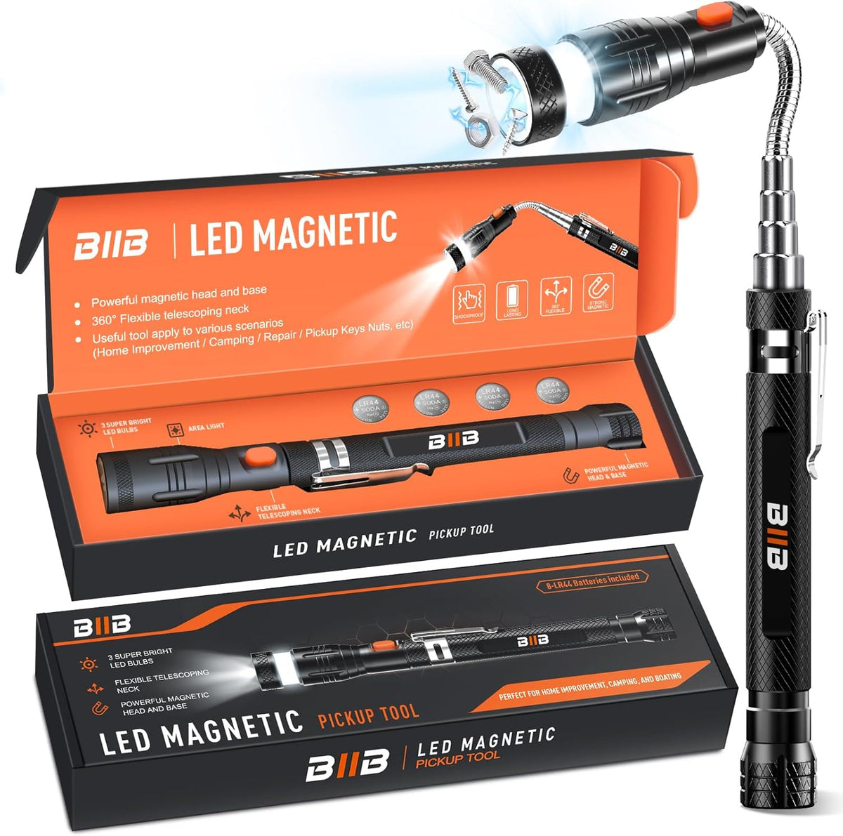 BIIB Stocking Stuffers for Men Adults, Gifts for Men LED Telescoping Magnetic Pickup Tools, Mens Gifts for Dad Him Boyfriend, White Elephant Gifts for Adults, Gift for Mens Stocking Stuffers