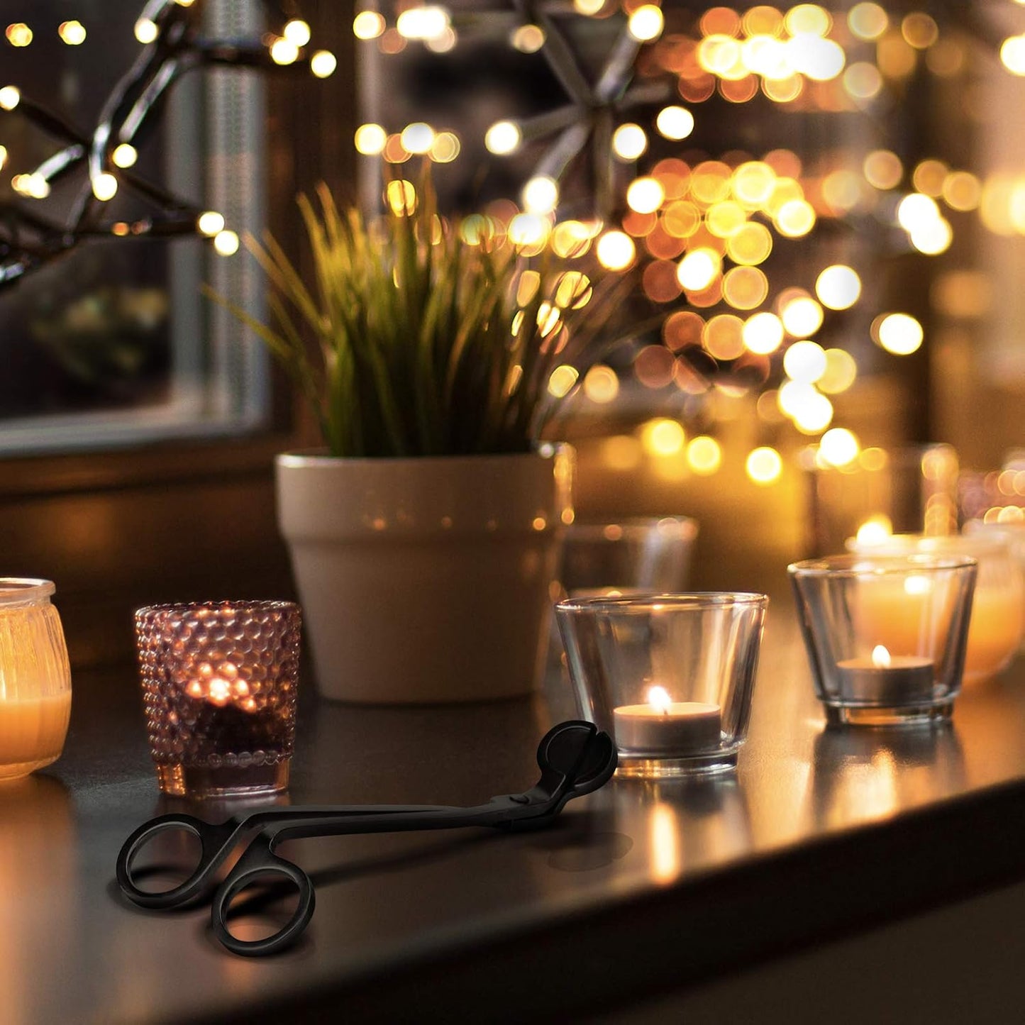 CHEFBEE Candle Wick Trimmer, Polished Stainless Steel Wick Clipper Cutter, Scissors, Reaches Deep Into Candles to Cut Spent Cord, Allow Cleaner Burn and Prevent Soot Buildup (Black)