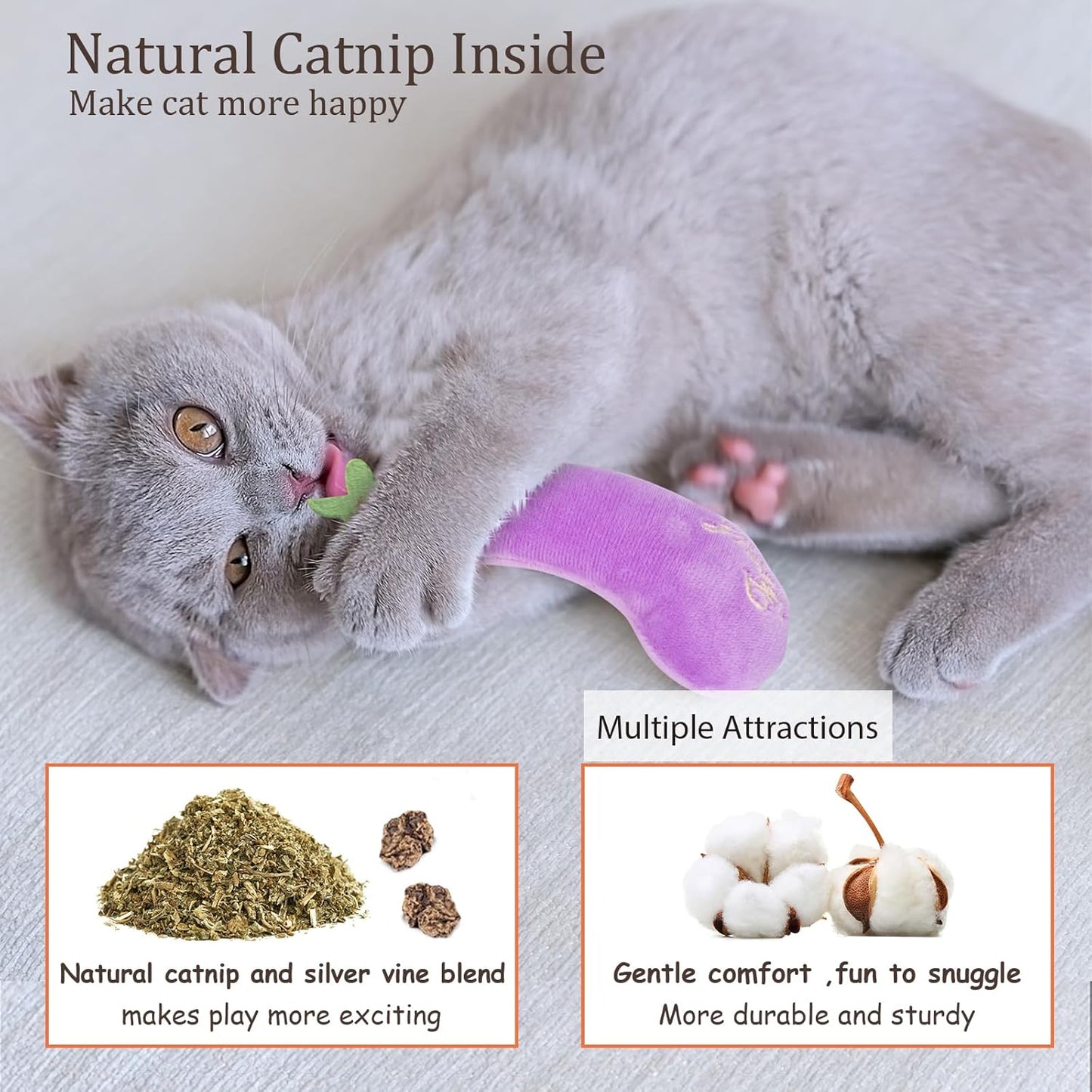 5 Pack Catnip Toys - Natural Catnip & Silvervine Inside Plush Cat Kicker Toys for Teeth Cleaning, Fun Vegetable Shape Interactive Chew Toys for Indoor Cats & Kittens
