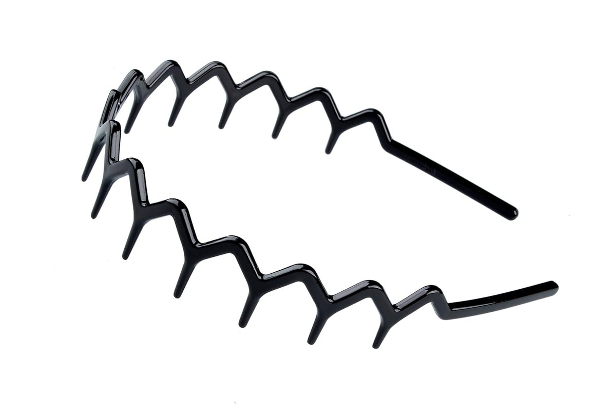 Zig Zag Headbands, Recycled Plastic Wavy Hair Band with Teeth, Headbands for Women and Men, Classic 90s Hair Accessories, (1 Black Color+1 Brown)