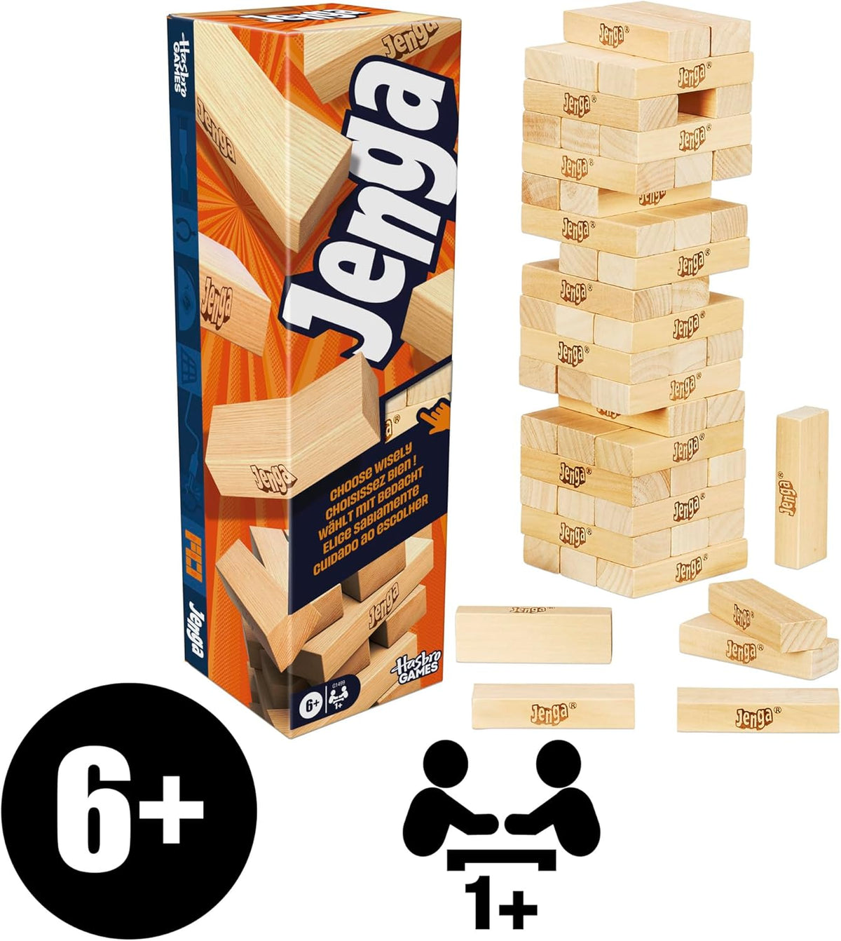 Official Hasbro Games Jenga Game | Digital Die for 6 More Ways to Play | Original Wood Block Game | Stacking Tower | Ages 6+ | 1+ Players | Party Games | Kids
