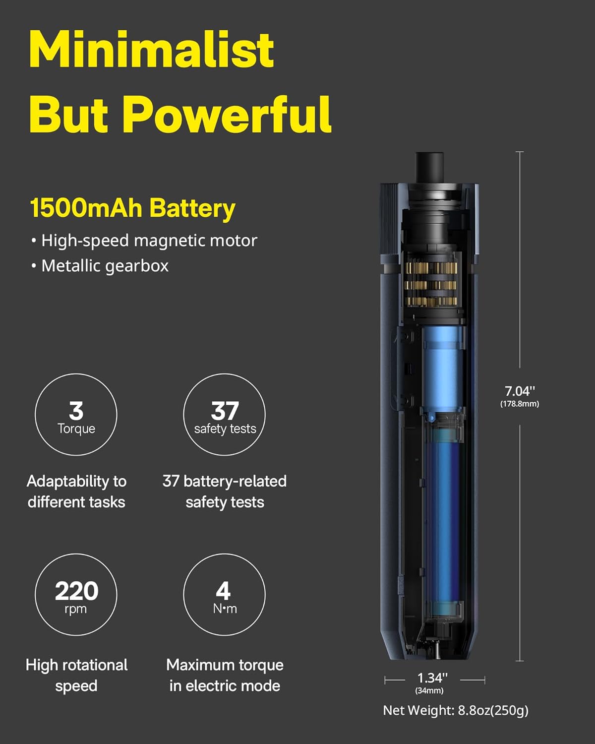 HOTO Electric Screwdriver Kit, Upgraded 1/4'' Hex 25 Bits, Magnetic Lid, Rechargeable Cordless Screwdriver, 3 Torque Settings, 1500mAh Battery, LED Light, Ideal for Assembling Furniture, Home