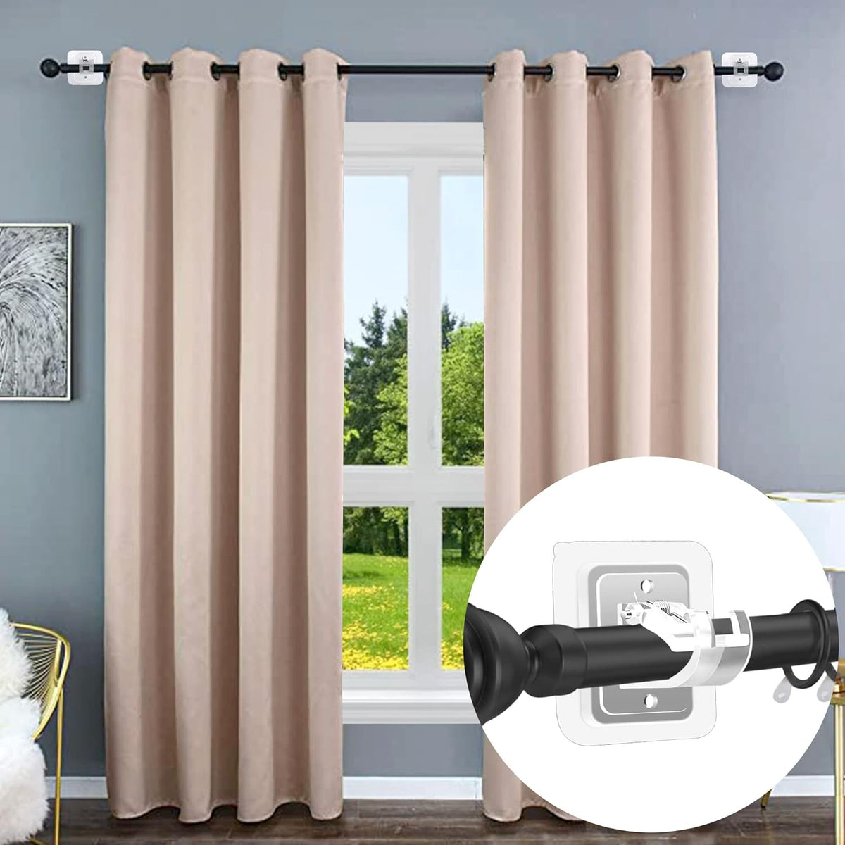 Codoule Self Adhesive No Drill Adjustable Curtain Rod Holder Hooks Brackets, Nail Free, No Drilling Hangers for Bathroom, Kitchen, Home, Bathroom and Hotel, Transparent, 8PCS