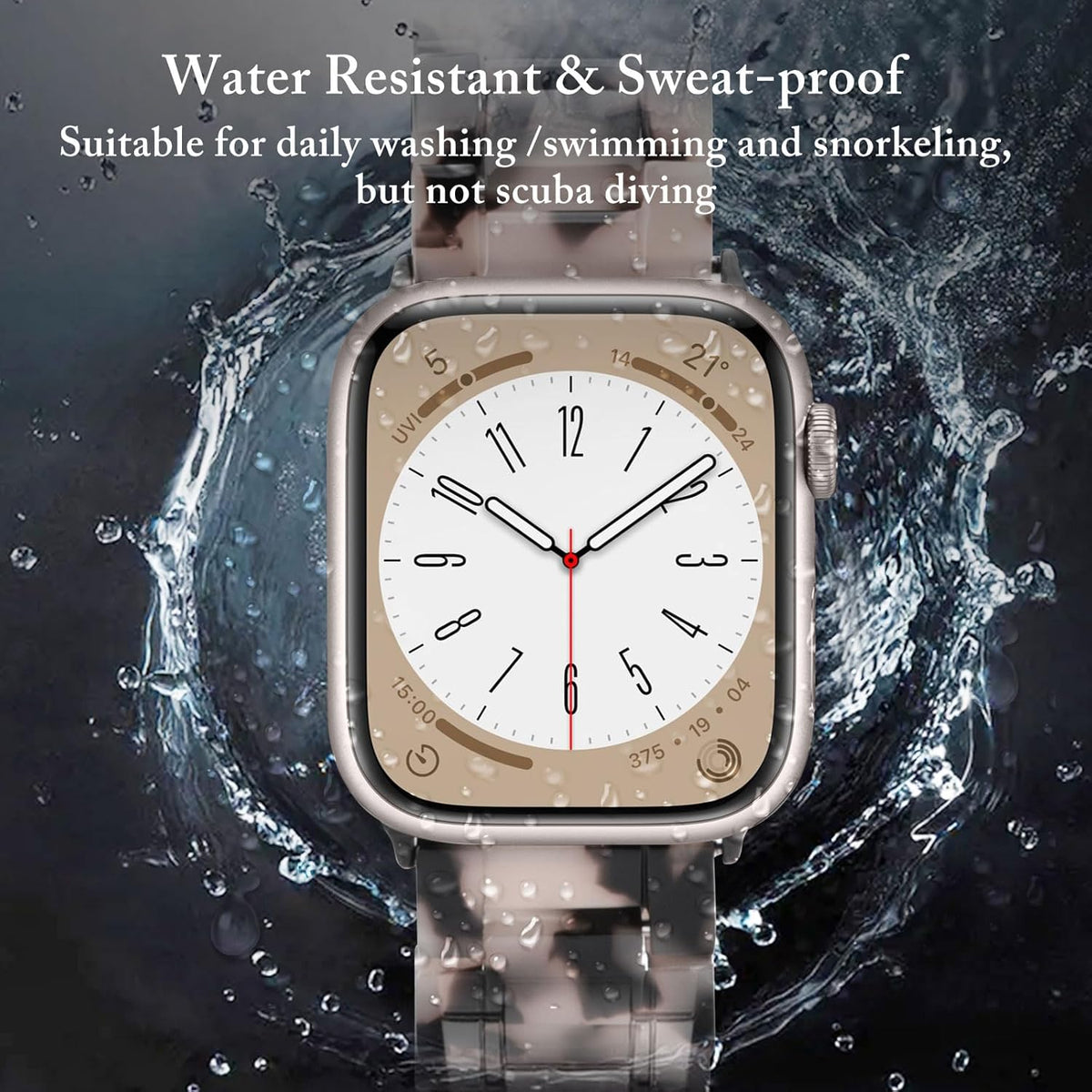 V.R.HOPE Resin Watch Band Compatible with Apple Watch Band for Women 38mm 40mm 41mm 42mm Tortoise Fashion Lightweight Bracelet Strap for iWatch Series 11/10/9/8/7/6/5/4/3/2/1/SE3 (Black Floral)
