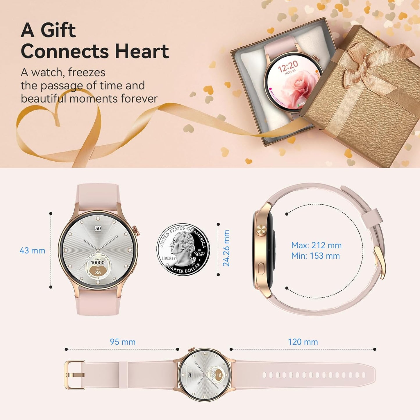Smart Watch for Women, Answer/Make Call, 1.32'' AMOLED Ultra-Clear Screen Fitness Tracker with Heart Rate/Sleep/SpO2 Monitor, Smartwatch for iPhone/Samsung/Android, 110+ Sport Modes, 3ATM Waterproof