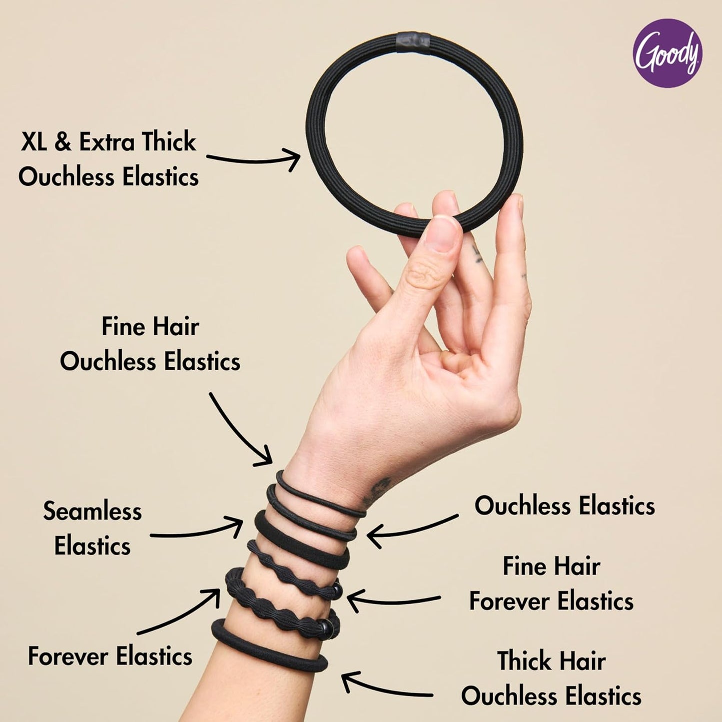 Goody Ouchless Hair Elastics – No Pull, No Breakage, Tangle-Free Hold for Fine Hair – 50 Count, Assorted Neutrals, Long-Lasting Ponytail Holders for Women & Men