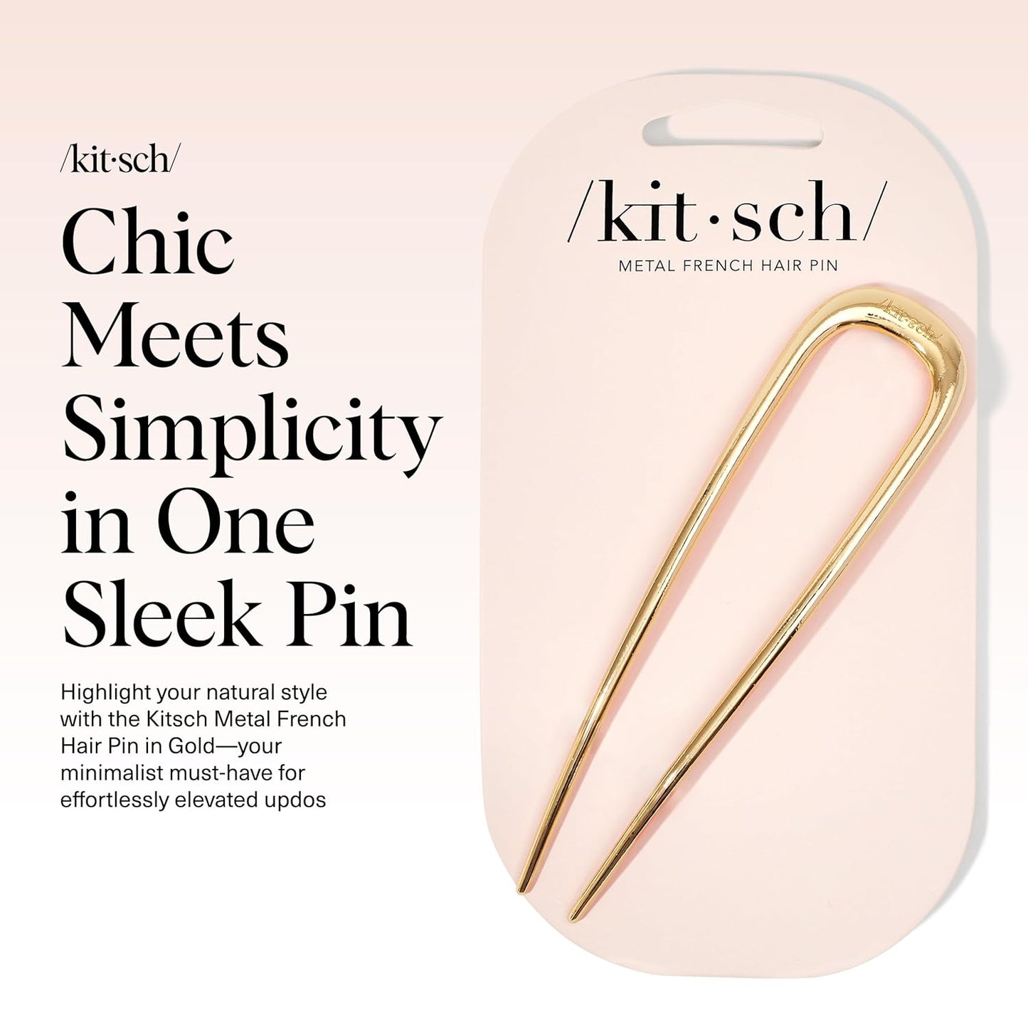 Kitsch French Hair Pins for Women – Elegant & Durable Metal Hair Fork for Updos, Chignon, Bun & Twist Hairstyles, Secure Hold All Day, Comfortable Fit | Ideal Gifts for Women- Gold, 1pc