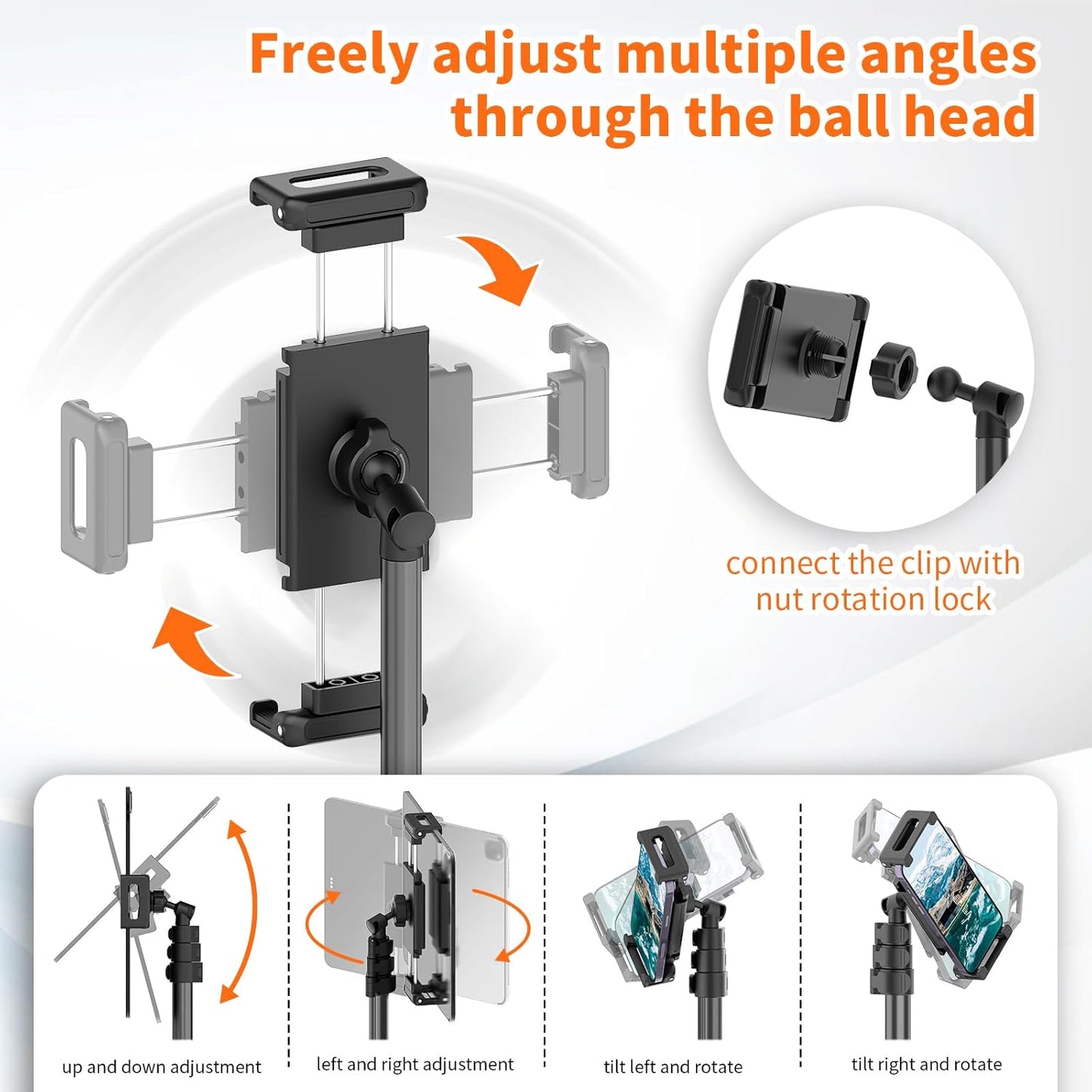 XXZU 72in Tablet Floor Stand Tripod,Tablet Stand Floor with 360° Ball Head,Height Adjustable Floor Stand Holder with Case,Tall Tripod
