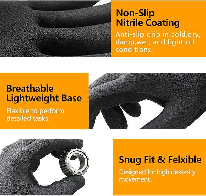 Safety Work Gloves MicroFoam Nitrile Coated-3/6/12/36 Pairs,Breathable Nylon Working Gloves for Men Women