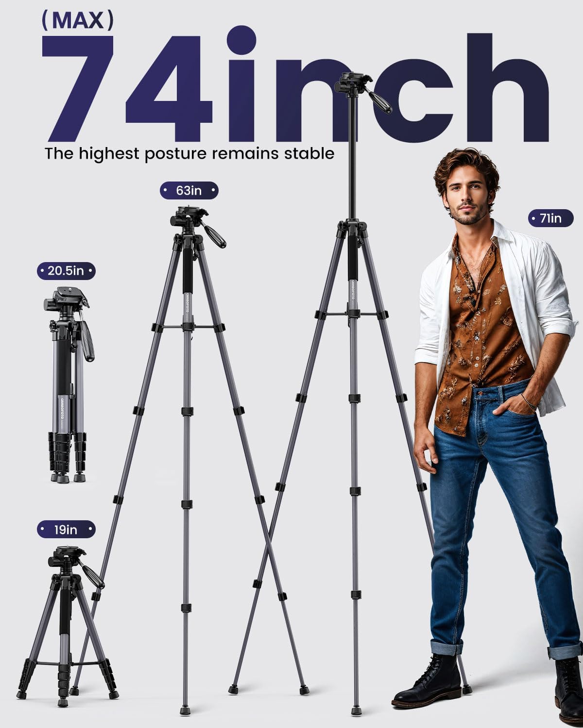 CAMBOFOTO 74″ Aluminum Camera Tripod – Heavy‐Duty Professional Tripod Stand for DSLR & Mirrorless Cameras, Smartphones & GoPro – Lightweight Travel Tripod with 360° Pan Head & Phone Mount