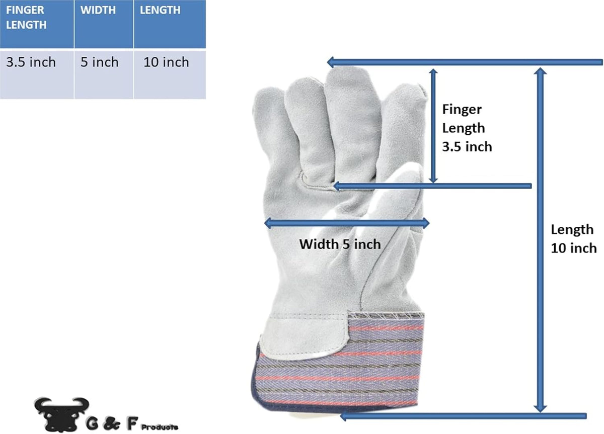 G & F Products unisex adult Safety Cuff Regular Grade work gloves, Grey, Large Pack of 5 US