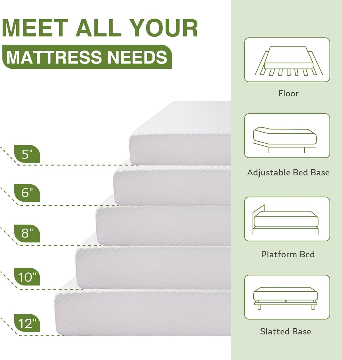 EGOHOME Full Size Memory Foam Mattress, 8 Inch Bed Mattress in A Box with Cooling Green Tea Gel, Pressure Relief with Medium Firm Support, CertiPUR-US Certified, 75''L x 54''W, ‎37.3 pounds White