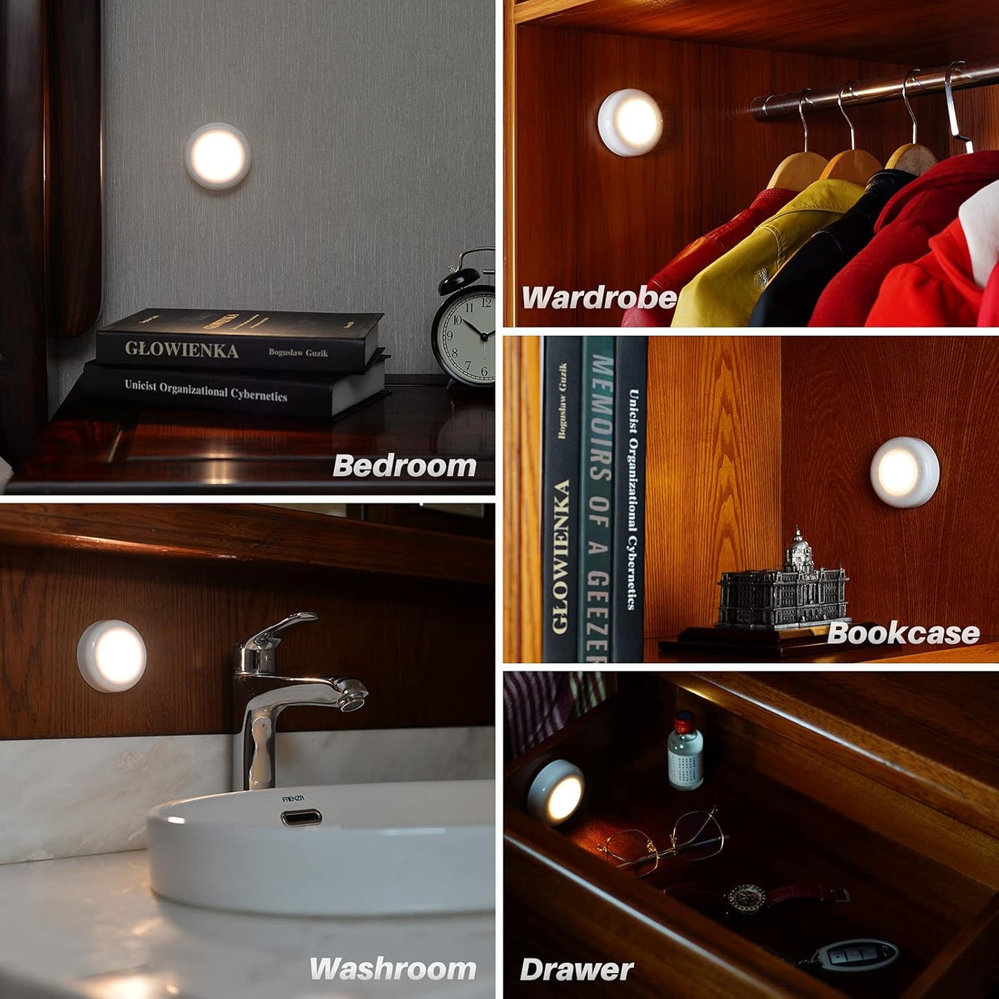STAR-SPANGLED Push Tap Light, 2.8” Mini Night Touch LED Puck Lamp, Portable Under Cabinet Lighting AAA Battery Operated Powered, DIY Stick On Lights for Closet, Counter, Kitchen, Warm White, 5 Pack