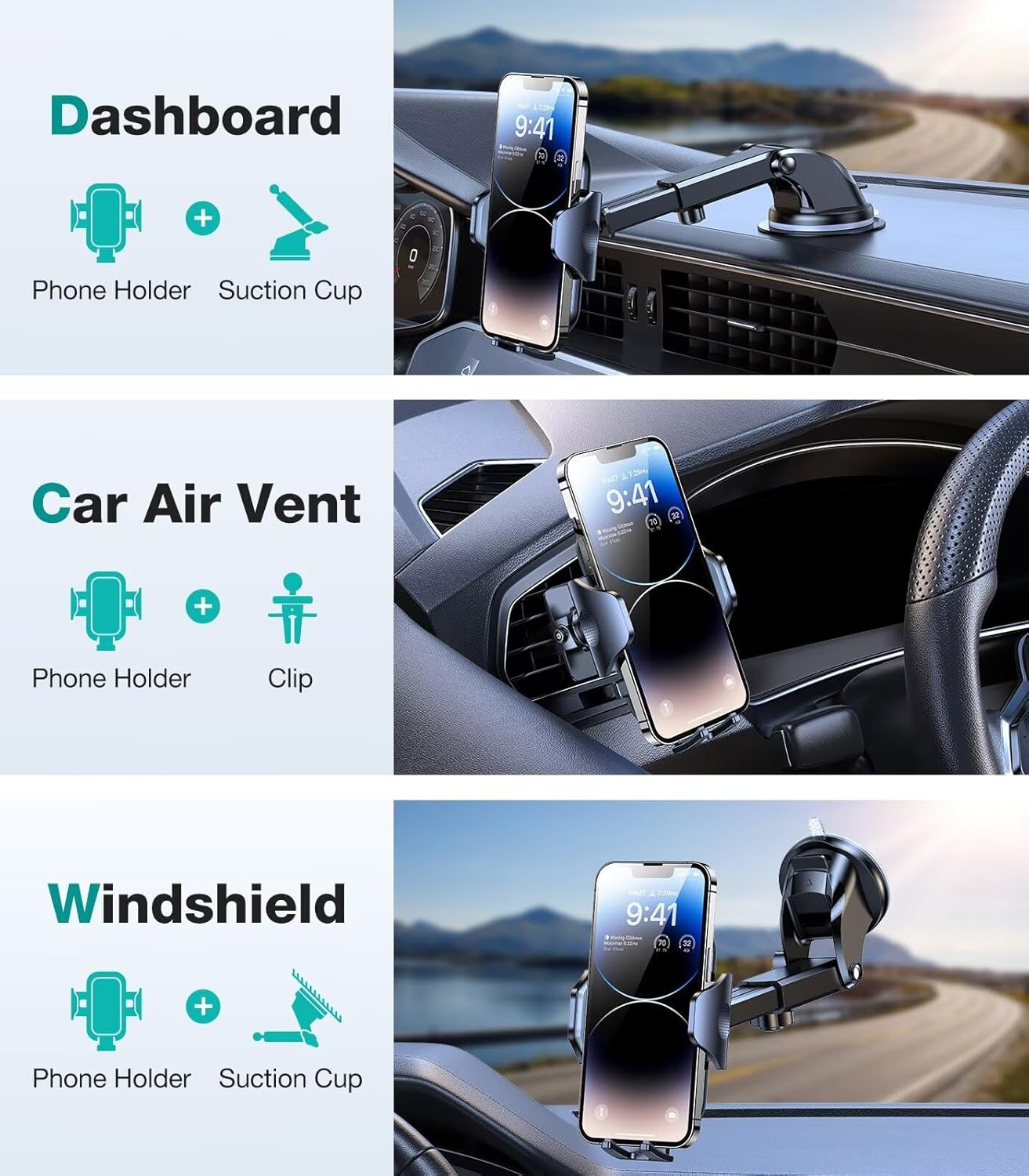 VICSEED [No.1 Powerful Suction] [Rally Racing-Grade Stability] Phone Holders for Your Car 2026 Upgraded Car Phone Holder Mount Truck Stand for Dashboard Windshield Vent for iPhone Samsung All Phones