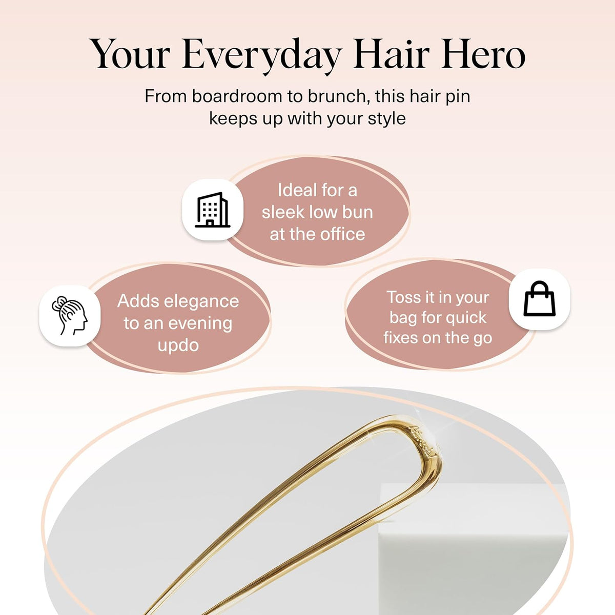 Kitsch French Hair Pins for Women – Elegant & Durable Metal Hair Fork for Updos, Chignon, Bun & Twist Hairstyles, Secure Hold All Day, Comfortable Fit | Ideal Gifts for Women- Gold, 1pc