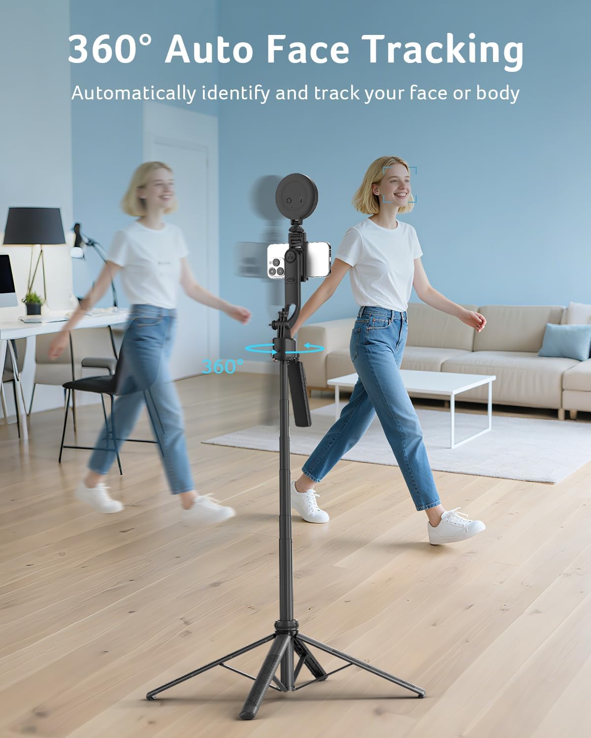 acer Auto Face Tracking Tripod for iPhone/Cell Phone/Android/Camera with Light and Remote, 64", No App, 360°Rotating Tripod Selfie Stick for Tiktok YouTube Vlog Live Streaming Video Recording