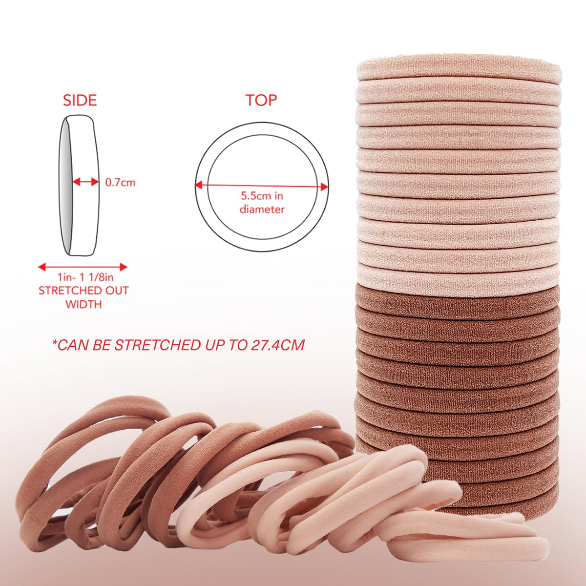 Kitsch Hair Ties No Damage - Strong, Stretchy & Snag-Free Hair Bands | Soft Nylon Ponytail Holders, Stylish Elastics for Everyday Hairstyles | Ideal Gifts for Women - Blush, 20pcs
