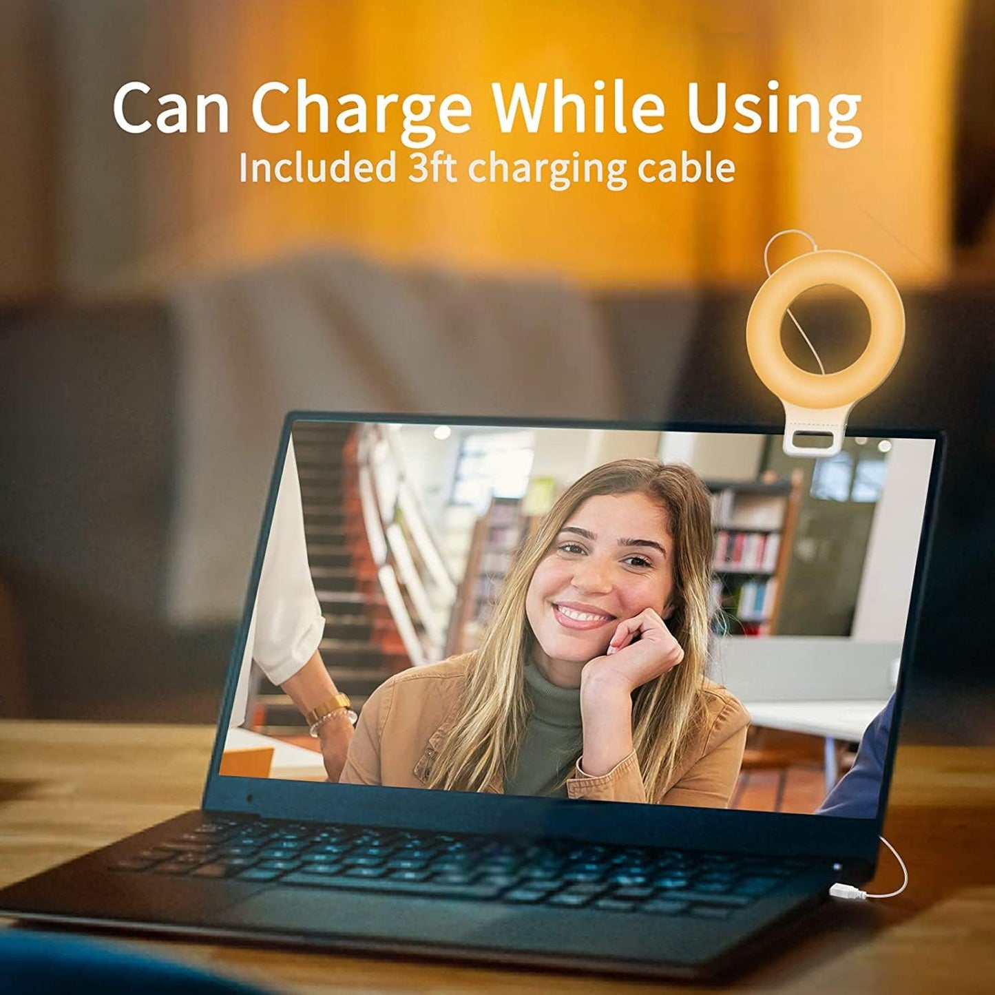 Clip-On Ring Light with 60 LEDs, Rechargeable Selfie Light for Phone, Laptop & Tablet