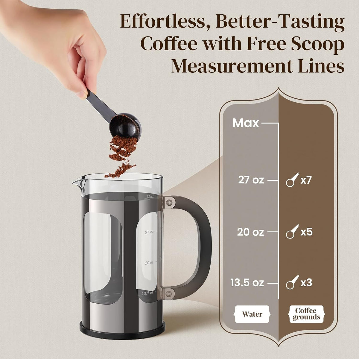Veken French Press Coffee Maker 34oz,No Plastic Touching Cafe,Thickened Borosilicate Glass Stainless Steel Brewer,Cold Brew Cafetera Teapot for Kitchen Travel Camping,Gifts,Bar Accessories,Dark Pewter