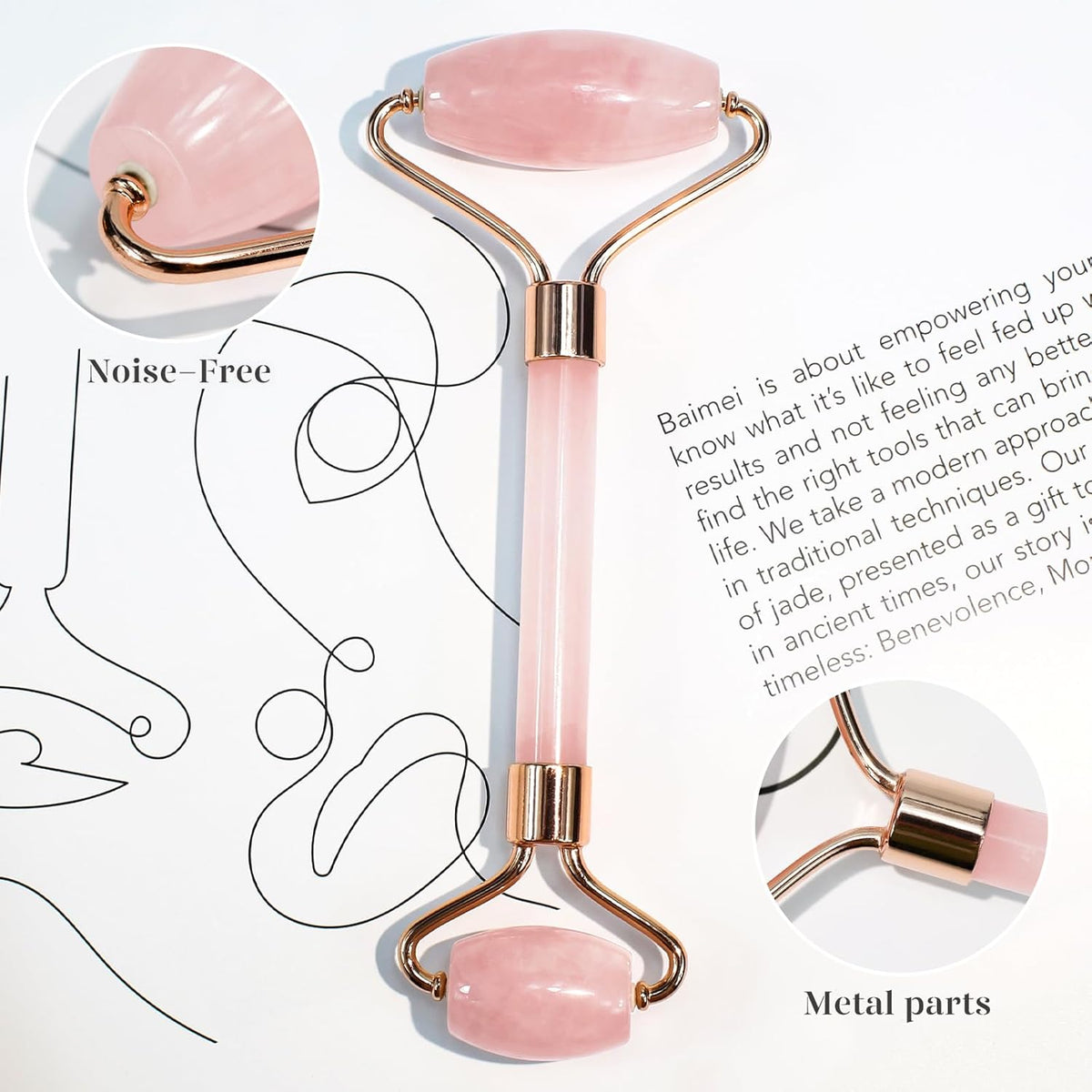 BAIMEI IcyMe Jade Roller & Gua Sha, Face Roller Redness Reducing Skin Care Tools, Self Care Pink Gift for Men Women, Massager for Face, Eyes, Neck, Relieve Fine Lines and Wrinkles - Rose Quartz