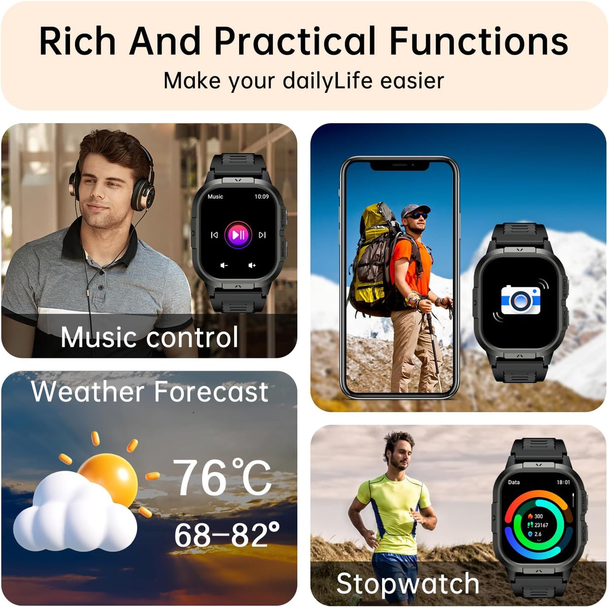 Smart Watch for Men – Fitness Tracker, Waterproof Military Digital Watch, Running & Sports, Answer Calls, Android & iPhone Compatible