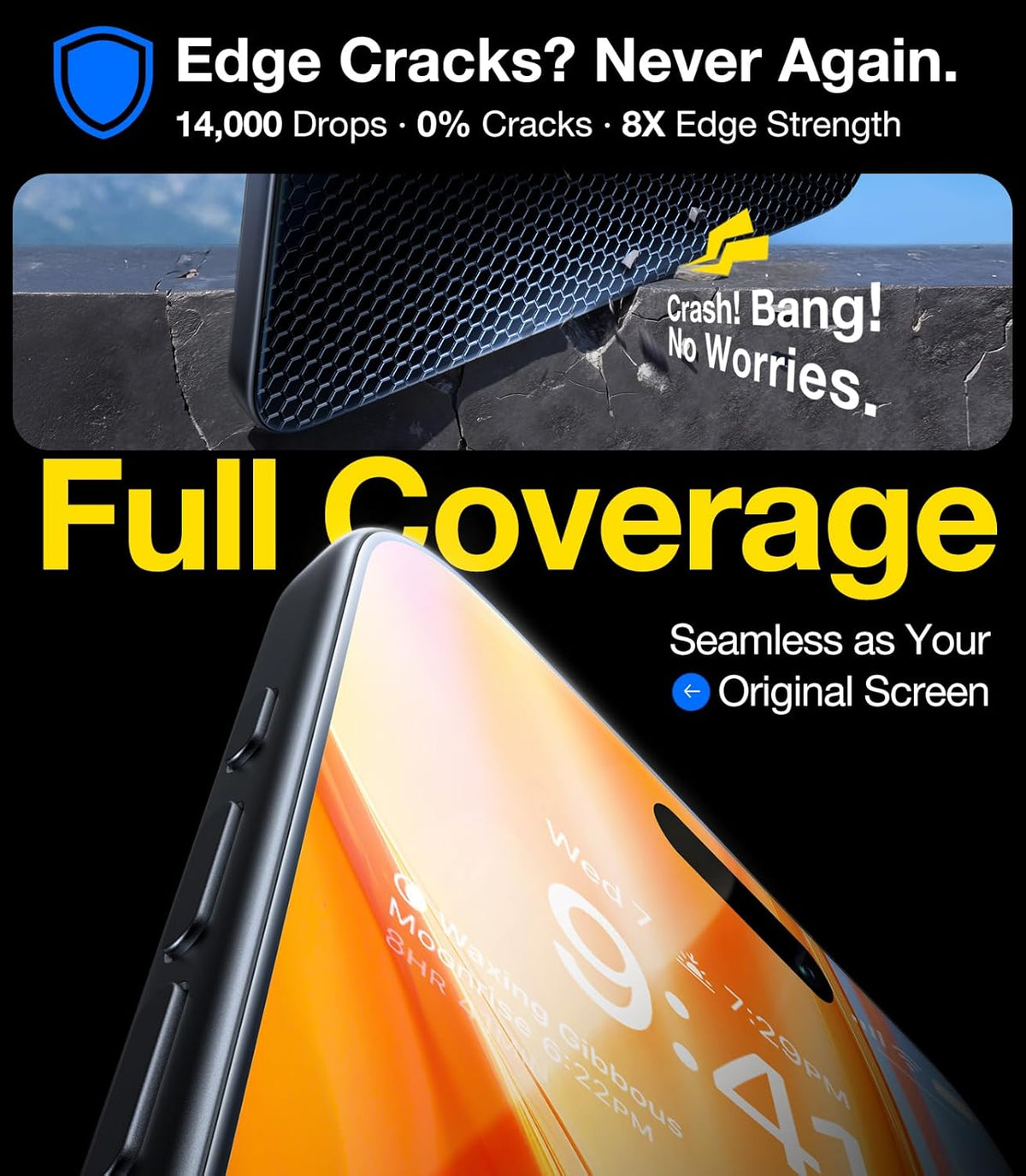UltraGlass UNBREAK TOP 9H+ Glass for iPhone 16 Pro Max Screen Protector [NO.1 Military Grade Shatterproof] Screen Protector 16 ProMax Tempered Glass [Longest Durable] Full Edge Coverage, 2 Pack