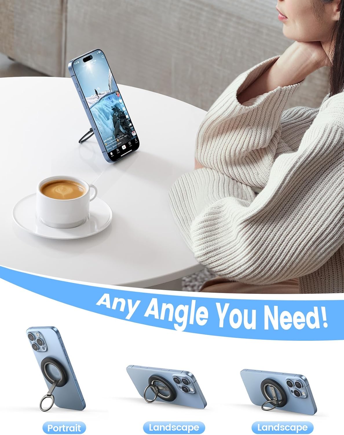 Lamicall for MagSafe Magnetic Phone Ring Grip - 360° Rotation Finger Grip Holder Stand, Super Magnet Cell Phone Kickstand Ring, Mag Safe Accessories for iPhone 17 16 15 14 13 12 Pro Max Air, Androids