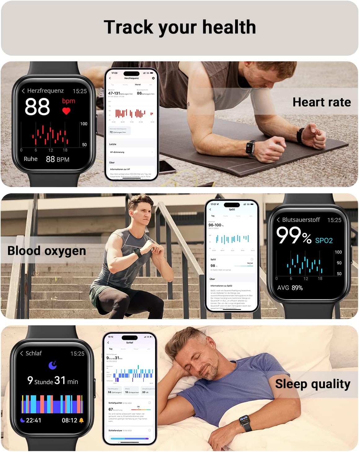 Tensky Smart Watch for Men/Women Android & iPhone, Alexa Built-in, 1.8" Touch Screen Fitness Tracker with Answer/Make Calls, 3ATM Waterproof Heart Rate/Sleep/SpO2 Monitor, Pedometer, 100+ Sport Modes