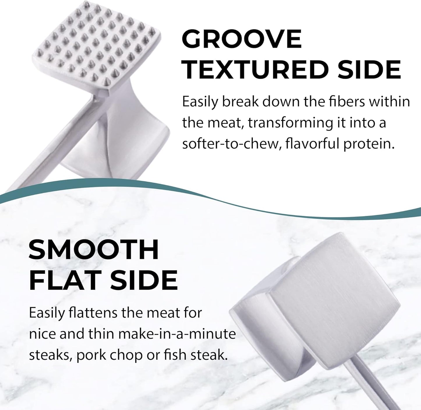KITEXPERT Meat Tenderizer Hammer with Comfortable-Grip Handle, Dual-side Mallet for Kitchen, Heavy Duty Pounder For Tenderizing Steak, Beef and Fish